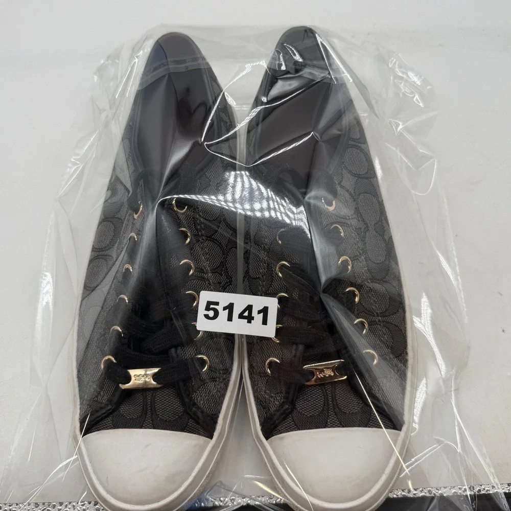 Coach 9 Empire Low Top Sneakers Black Signature C Monogram Canvas Gold Hardware